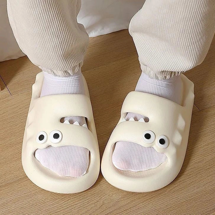 Cartoon-themed PVC slippers with non-slip thick soles in various colours