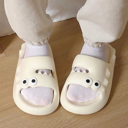 Cartoon-themed PVC slippers with non-slip thick soles in various colours