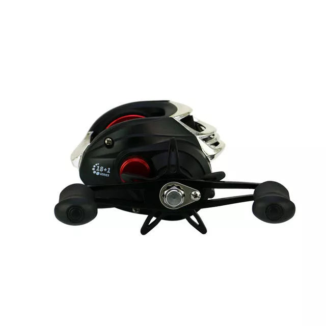 YUMOSHI AK Series Fishing Reel with magnetic brake in black and red
