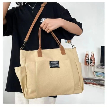 Stylish Spacious Canvas Shoulder Bag for daily commute in khaki, black, beige, and black corduroy style