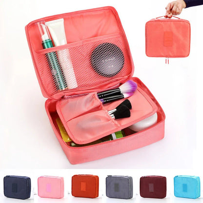 Premium toiletry bag with waterproof divider, multi-grid pockets, and durable Oxford cloth construction
