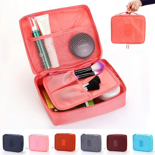 Premium toiletry bag with waterproof divider, multi-grid pockets, and durable Oxford cloth construction
