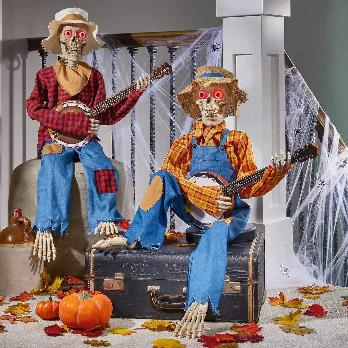 Luminous skeleton figure holding a glowing guitar, creating a captivating Halloween decoration
