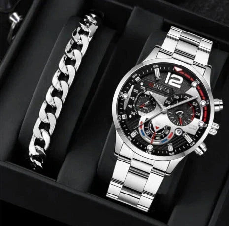 Premium stainless steel men's watch with bracelet in multiple color options