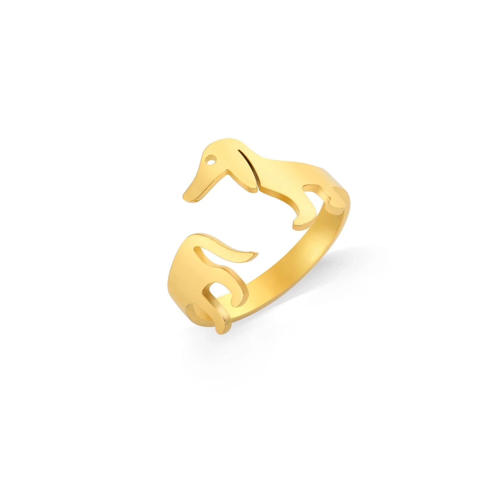 Adjustable titanium steel ring featuring a playful sausage dog design