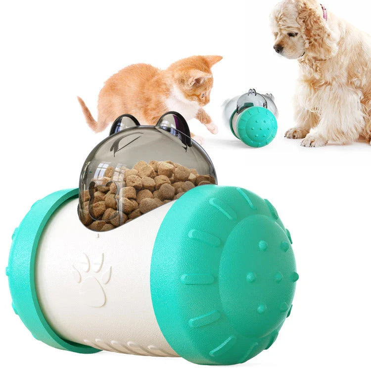 Colorful interactive slow feeding ball toy for pets, designed to engage dogs and cats with treats and promote mental stimulation