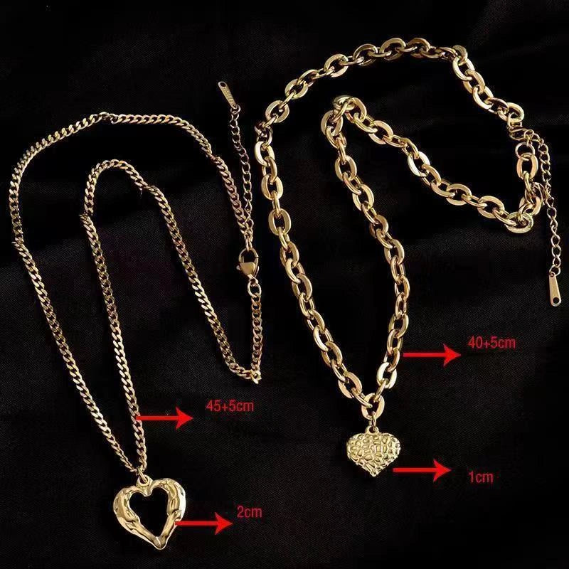 Titanium Steel Angel Wings Love Necklace with heart-shaped pendants and irregular folds design