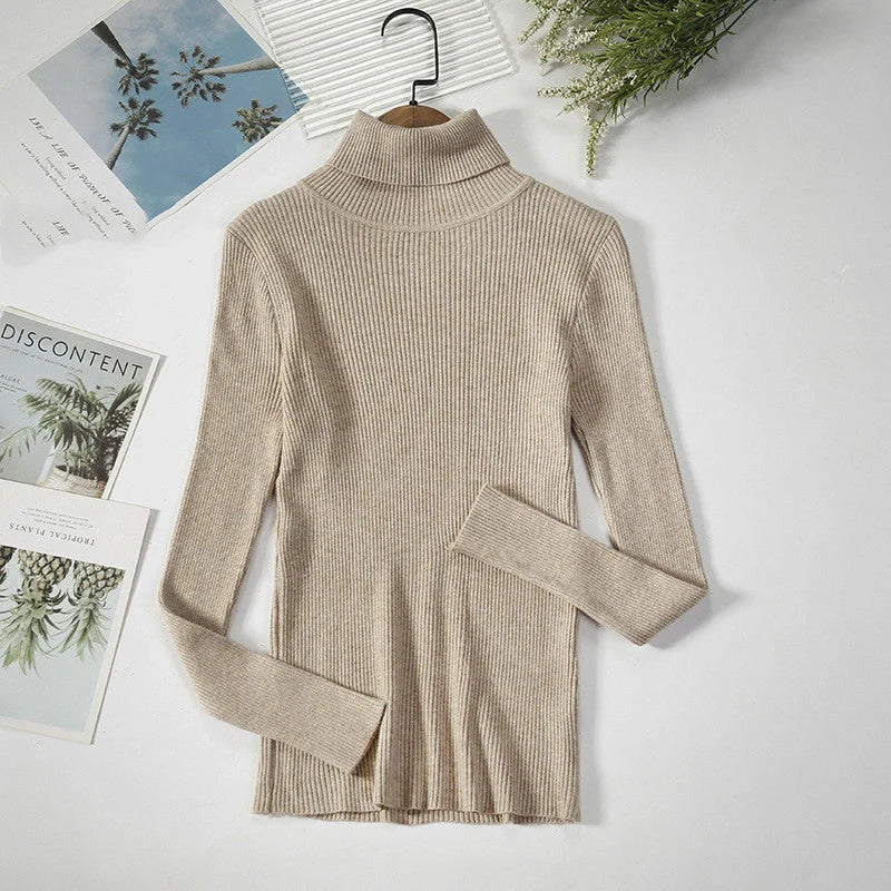 Solid Colour Pit Strip Knit Pullover Turtleneck Sweater in various colours