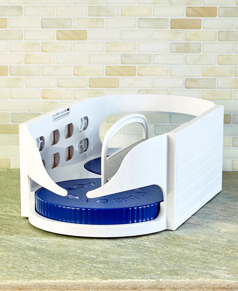 Rotating storage organiser with built-in turntable for easy access to bathroom, kitchen, and garage essentials