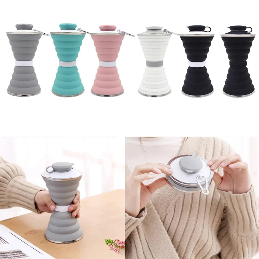 500ml foldable silicone water bottle in various colors with leak-proof lid