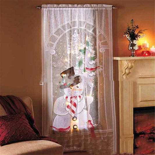 Christmas themed vertical blackout curtains with Santa, snowmen, and deer designs
