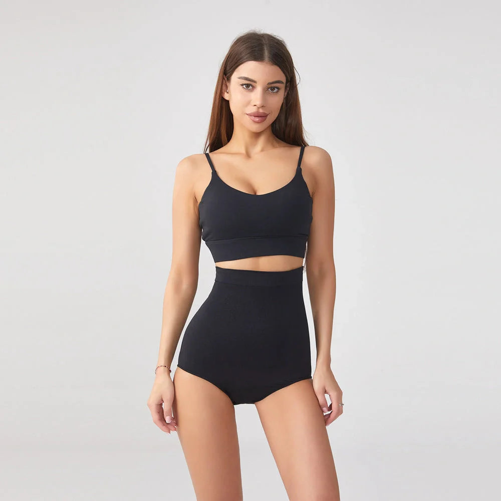 Seamless high waist plus size abdominal pants in black and skin color