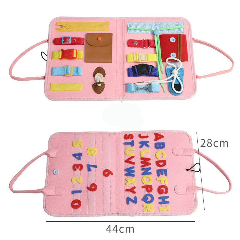 Children's felt busy board for dressing and buttoning skills development