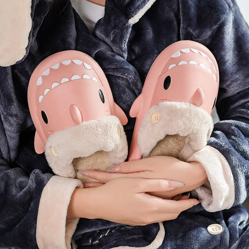 Winter Shark Shoes House Slippers with Button EVA Couple Slippers in various colours