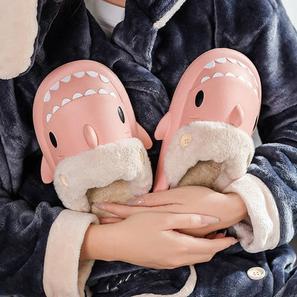 Winter Shark Shoes House Slippers with Button EVA Couple Slippers in various colours