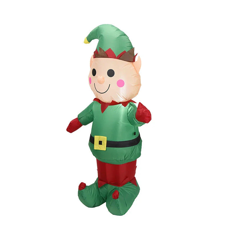 Inflatable Christmas bear decoration with LED lights, sand bag, and ground stakes for secure outdoor display
