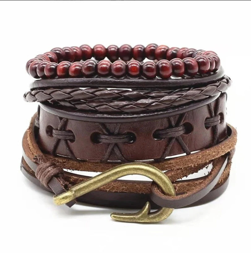 Men's genuine leather vintage braided bracelet with adjustable closure