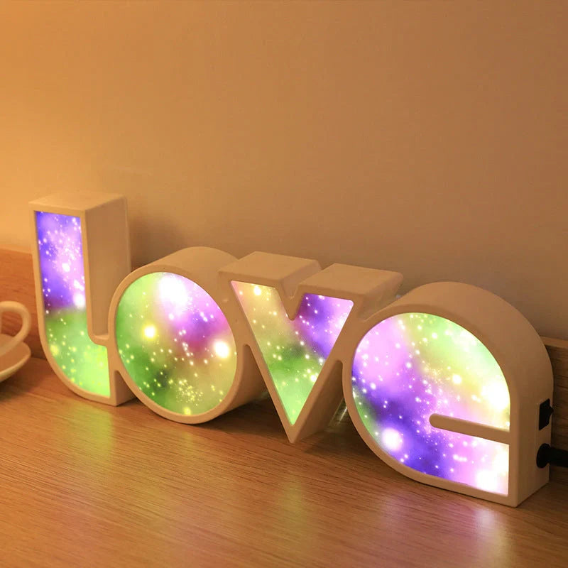 Rainbow-style LED LOVE light with "LOVE" design for romantic and festive decor