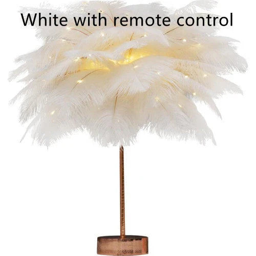Elegant feather lamp with a vintage-inspired Scandinavian design, featuring adjustable lighting and versatile power options.
