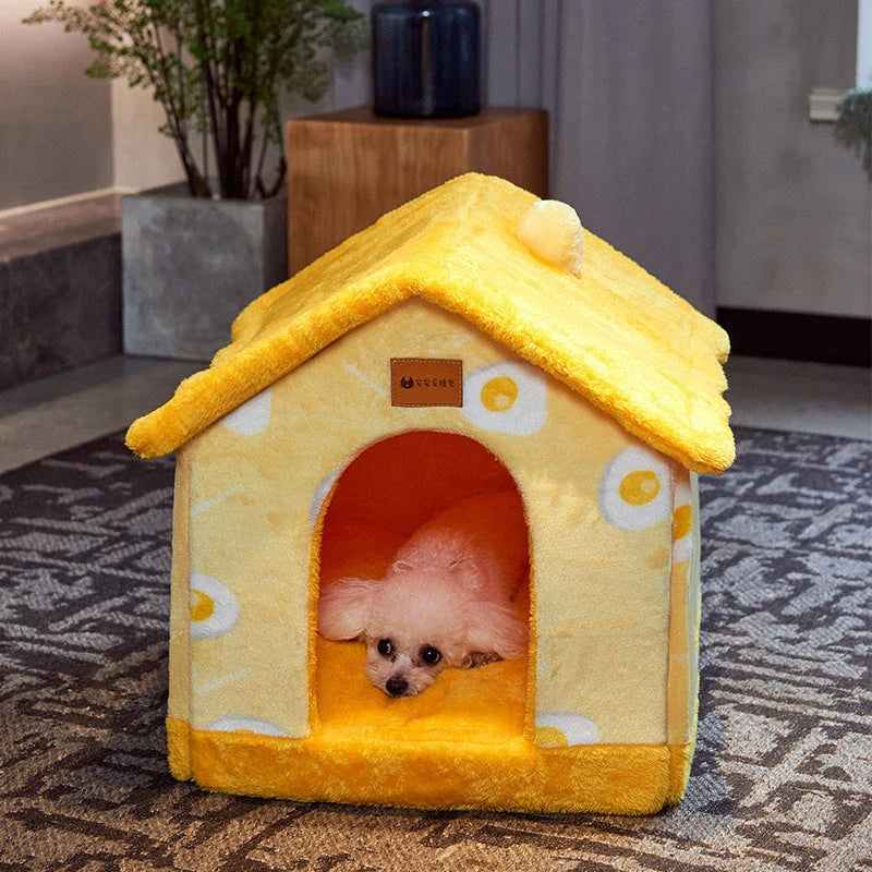 Cozy pet hideaway: Plush, foldable dog house and cat bed in various stylish designs