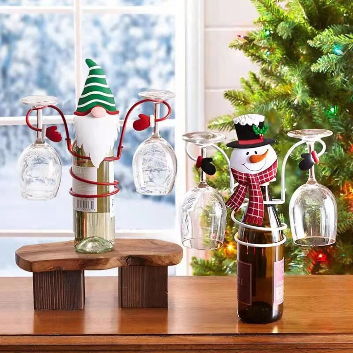 Christmas wine glass holder with festive face and removable arms, 11x11x23cm