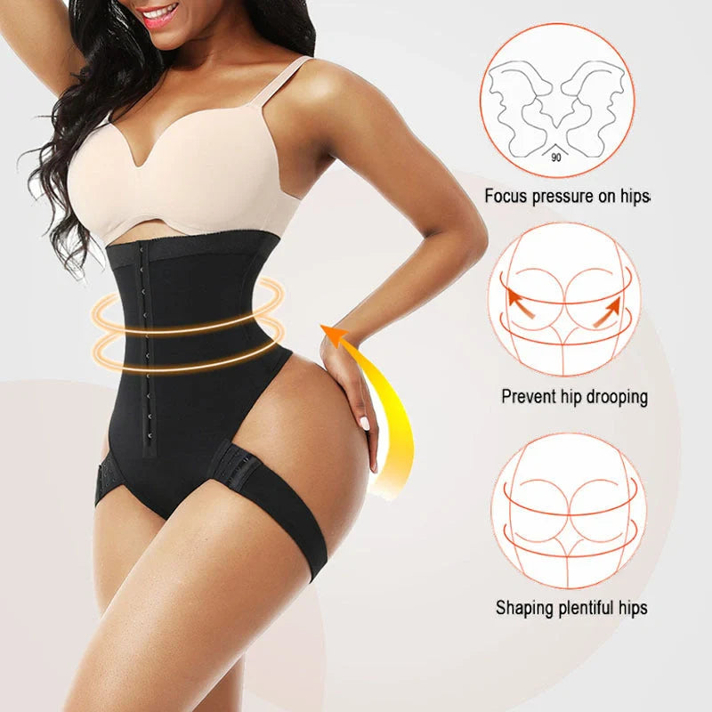 Seamless butt lifter control panties in black and skin tone, high-waist design for shaping and support