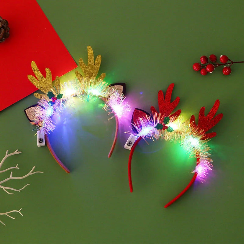 Glowing Christmas hair band with flashing deer horn and snowflake designs