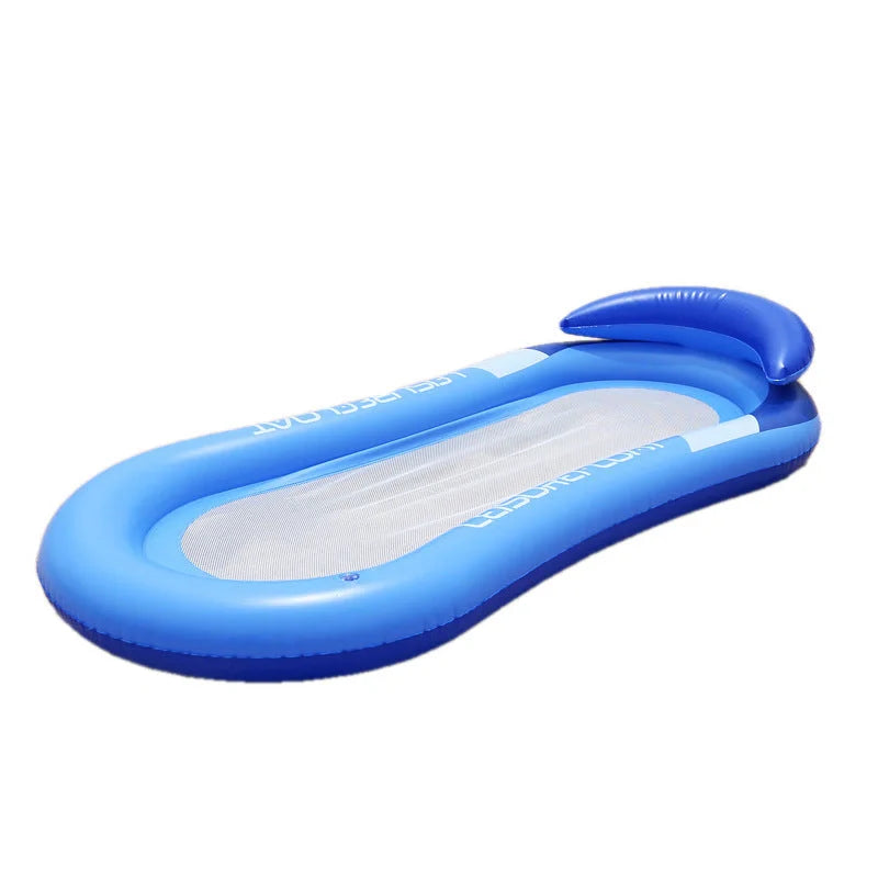 Hammock floating row with canopy in orange and dark blue, perfect for poolside relaxation
