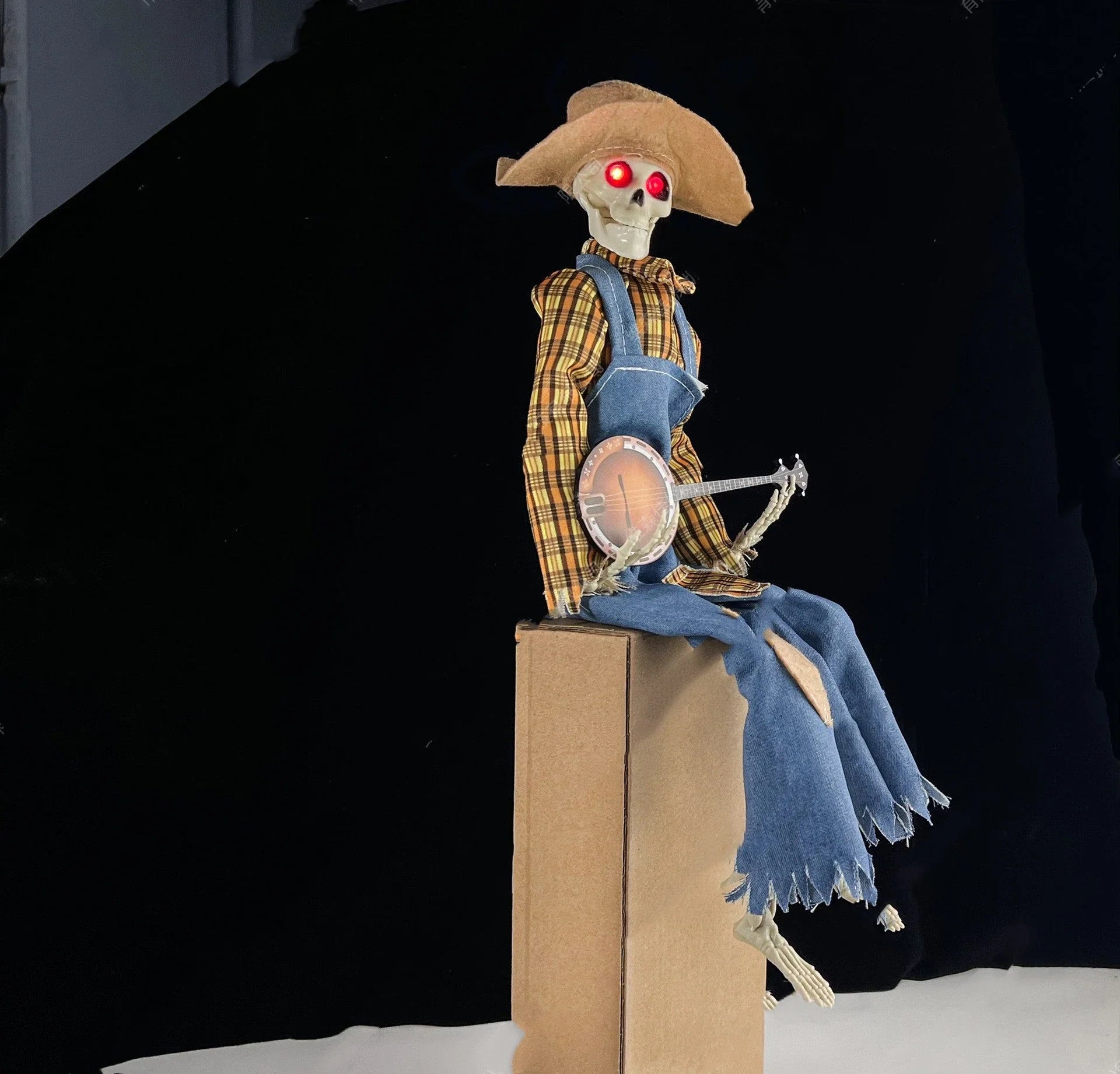 Luminous skeleton figure holding a glowing guitar, creating a captivating Halloween decoration