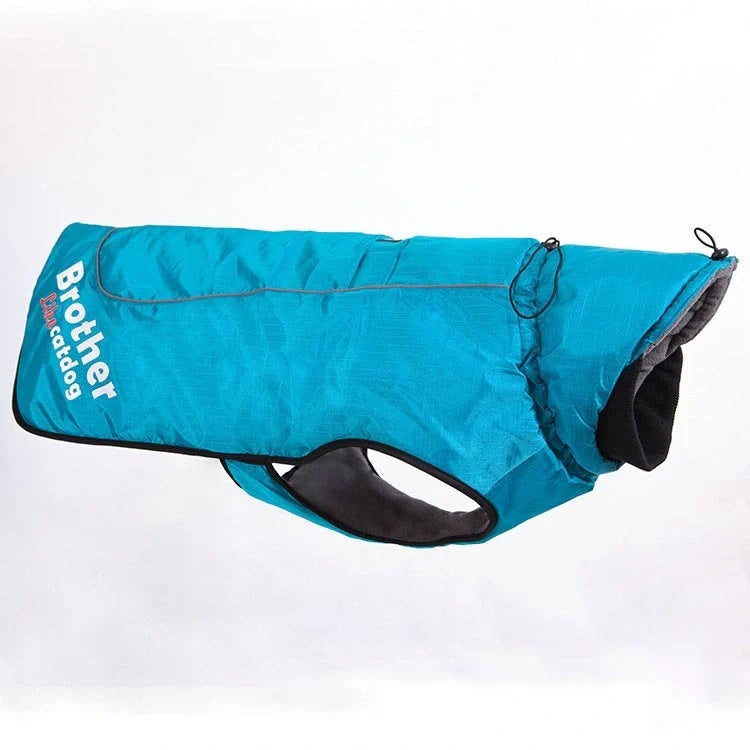 Waterproof reflective nylon pet coat in blue, purple, and orange for dogs