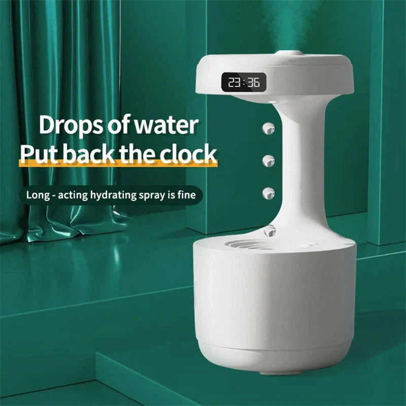Anti-gravity humidifier with LED display and aroma diffuser in white, green, and black