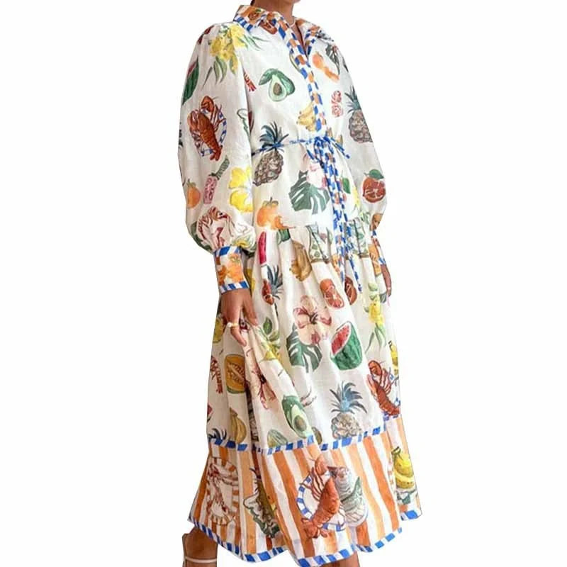 Women's A-line beach dress with long lantern sleeves in various colours