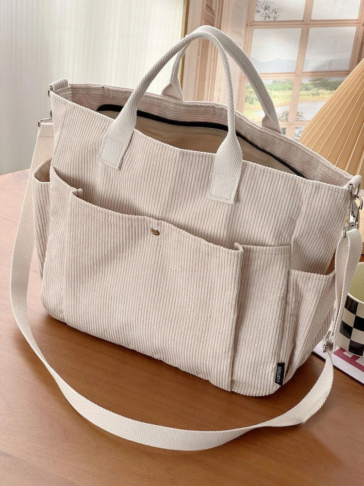 Stylish thick corduroy shoulder bag in various colors for daily commute