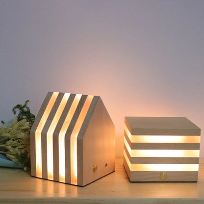 Cozy wooden LED night light with a warm, soothing glow in a Nordic-inspired design