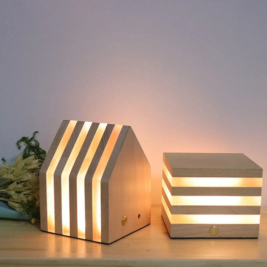 Cozy wooden LED night light with a warm, soothing glow in a Nordic-inspired design