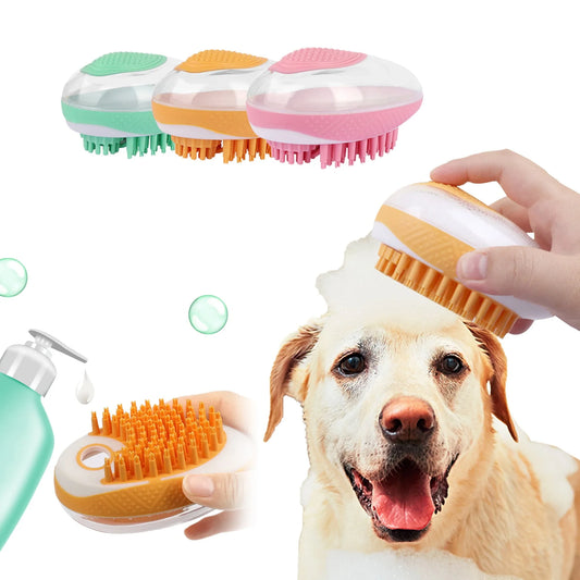 Premium pet grooming brush with soft silicone bristles for bathing and massaging dogs and cats