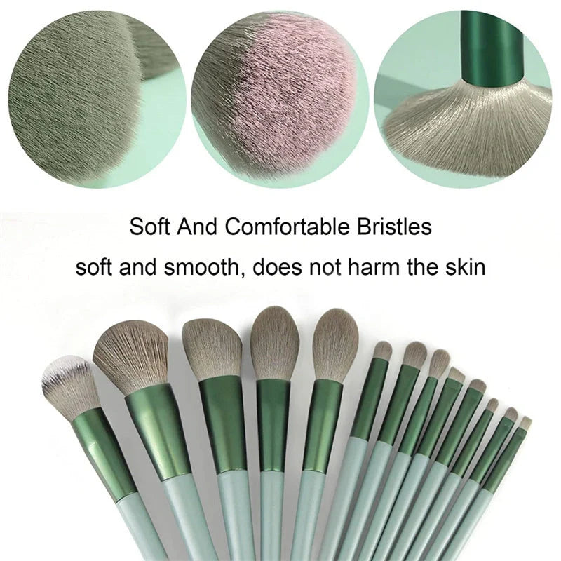 13-piece makeup brush set with soft artificial fibres and durable handles