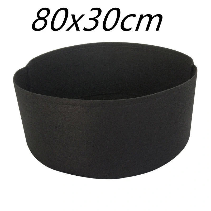 Round black and green fabric grow bags for garden plants with automatic drainage