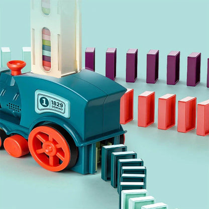 Automatic Licensing Dominoes Electric Train Set for infants with dominoes and delivery box