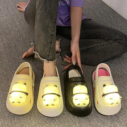 Adorable panda-themed slip-on slippers in various colors and sizes, featuring a lightweight and breathable design for comfortable everyday wear.
