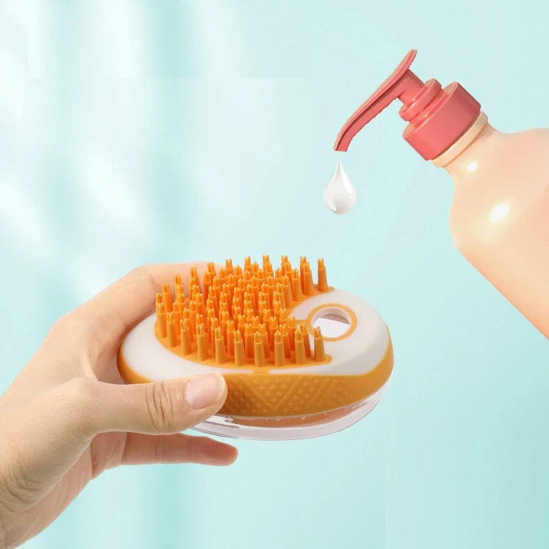 Premium pet grooming brush with soft silicone bristles for bathing and massaging dogs and cats