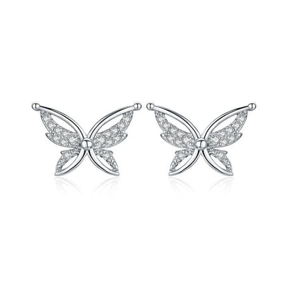Black butterfly stud earrings with full rhinestone zircon detailing
