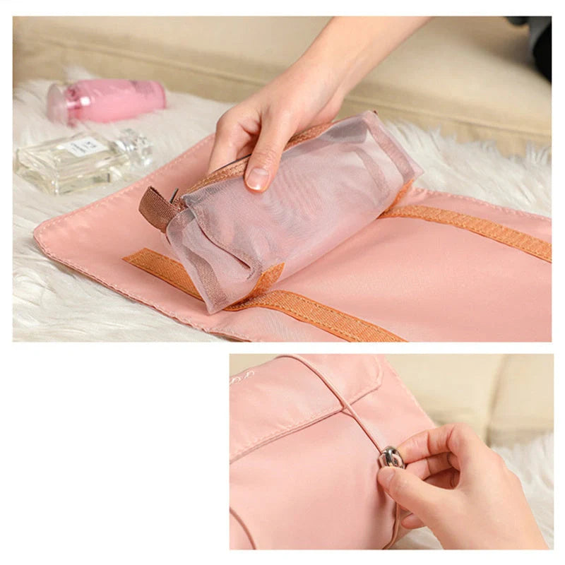 4-in-1 detachable cosmetic bag in green, pink, or black with waterproof material