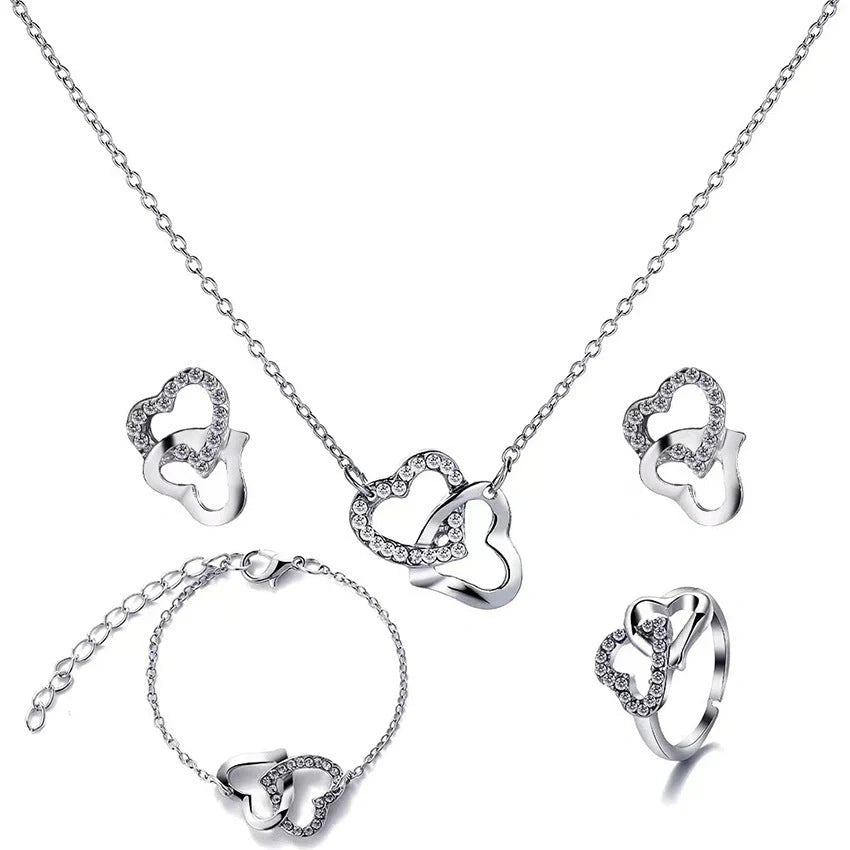 5PCS Fashion Butterfly Pendants Necklace Earrings Ring Bracelet Sets For Women