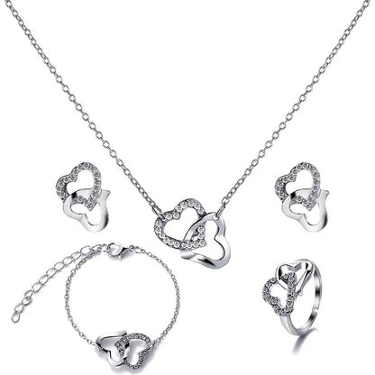 5PCS Fashion Butterfly Pendants Necklace Earrings Ring Bracelet Sets For Women