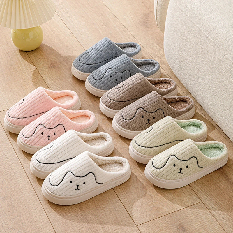 Comfy cat-themed slippers with plush material, striped pattern, and variety of color options