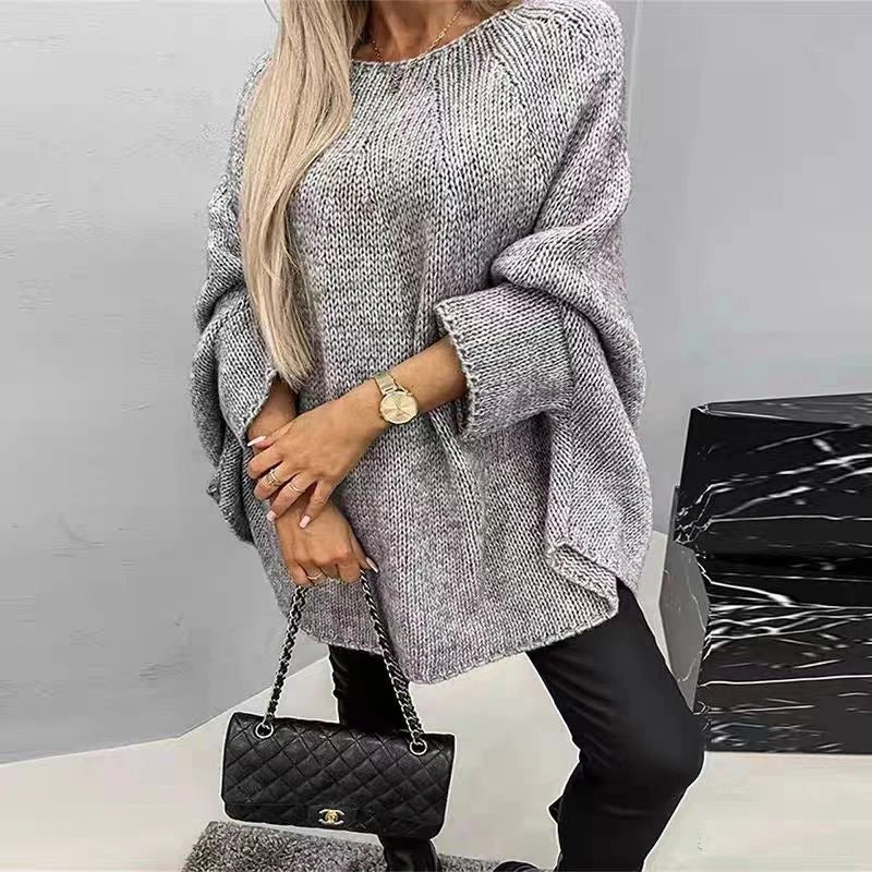 Stylish winter batwing sleeve pullover sweater for women in various colours
