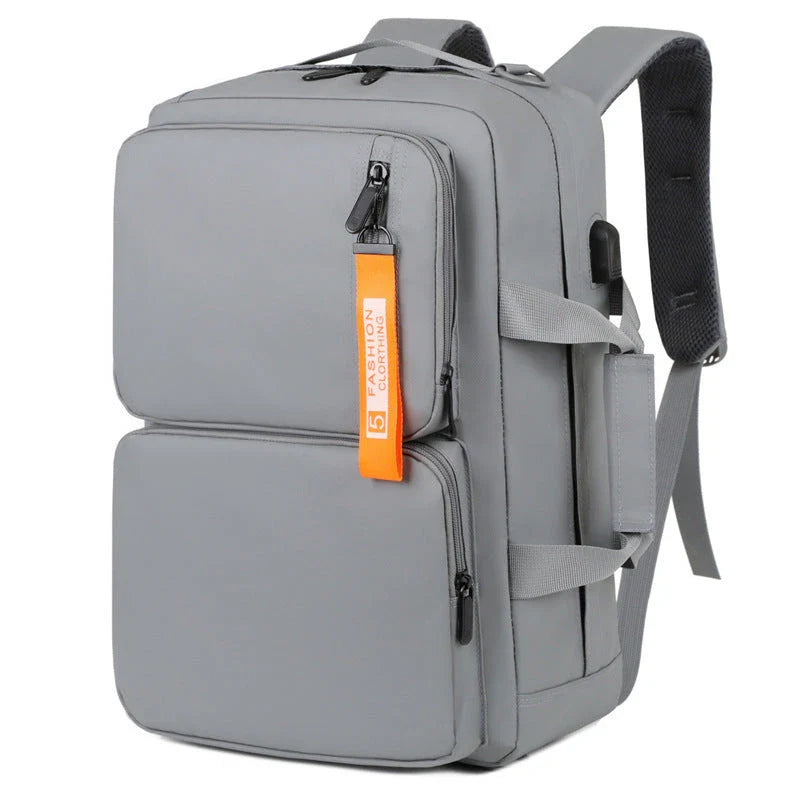 Versatile backpack with large capacity and laptop compartment, made of durable oxford cloth in grey and black colors