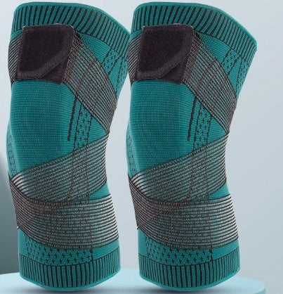 Adjustable nylon sports knee pads in pink, blue, and black