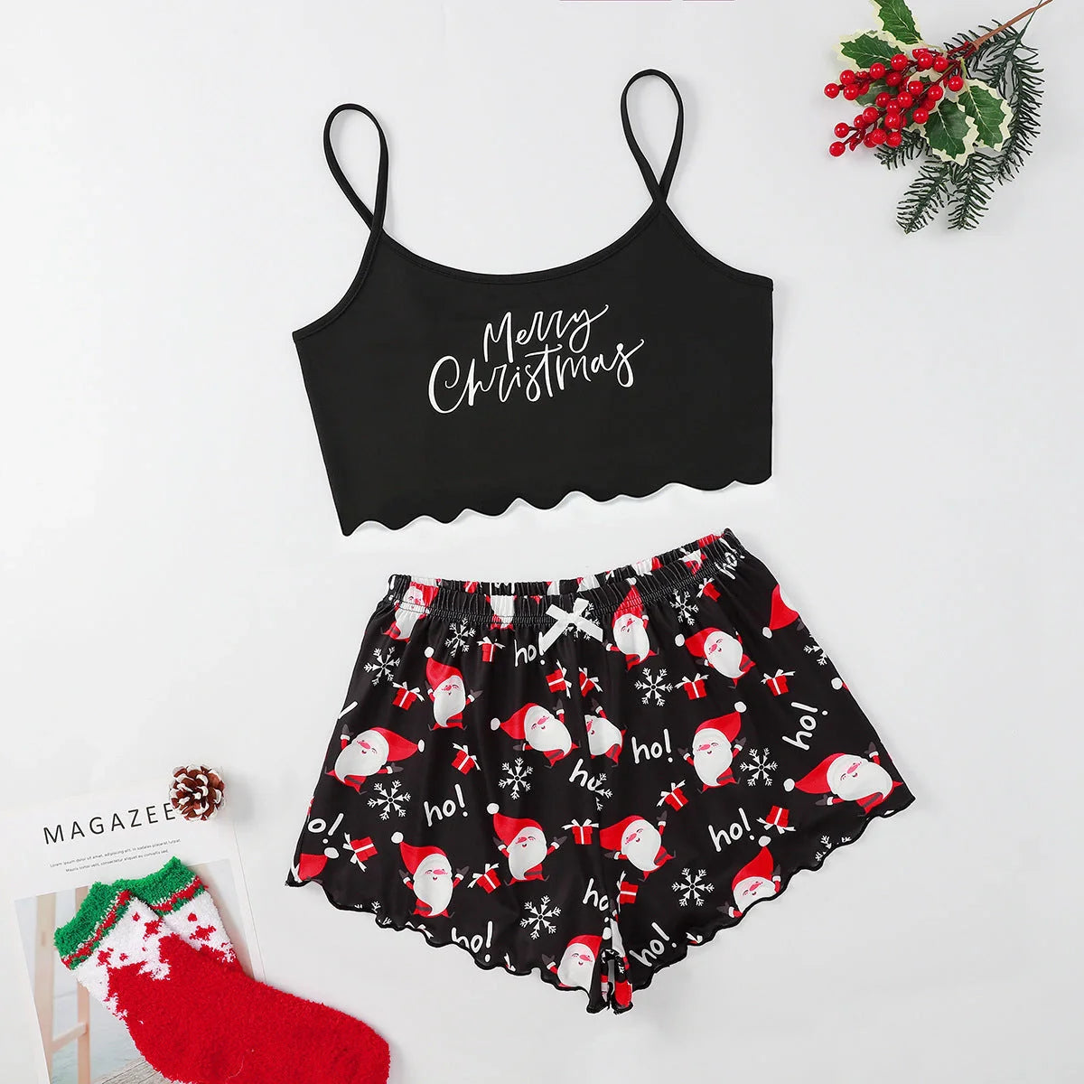 Women's Christmas-themed thin milk silk pajamas set with festive designs